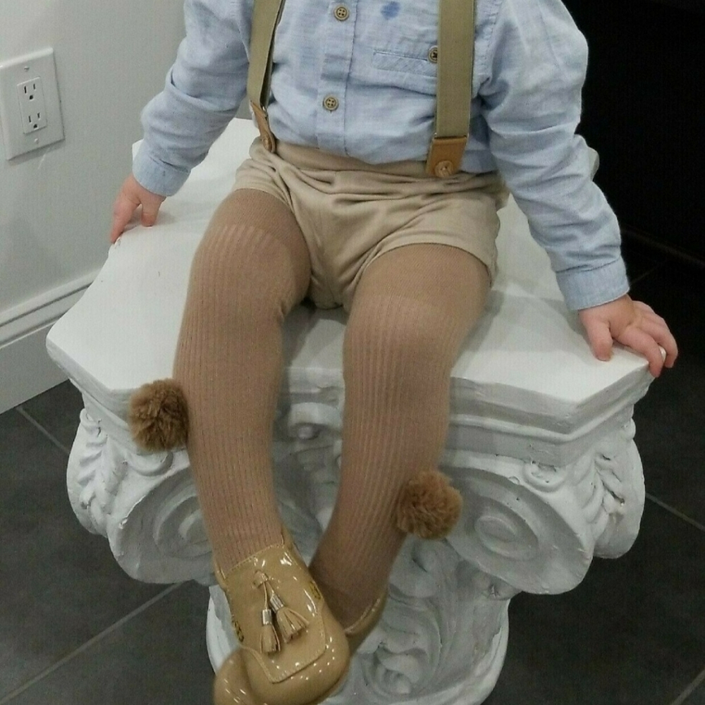 🆕️12-24M Tan Ribbed Pom Tights - Picture 7 of 7